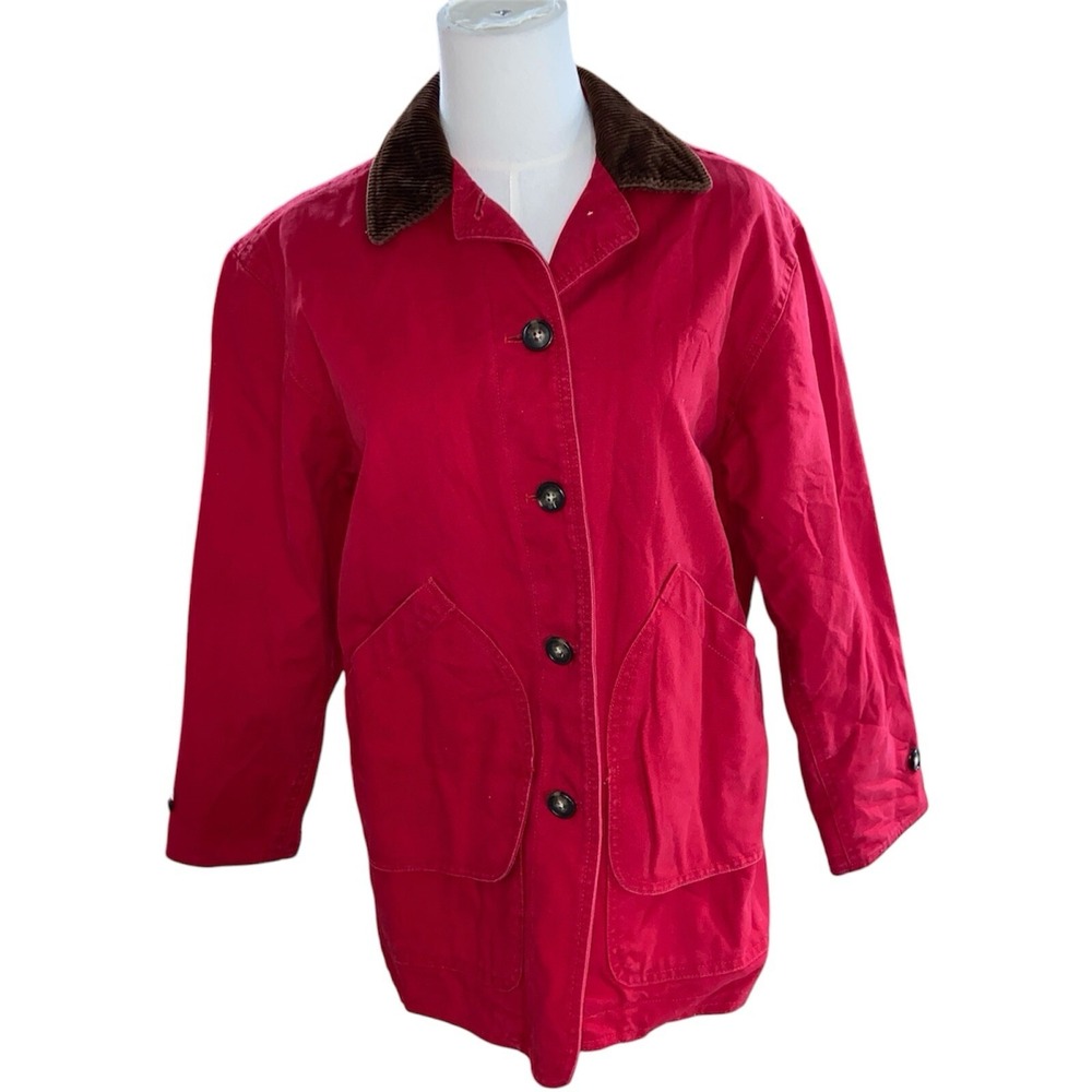 lands end chore coat XS 4 Womens Red Vintage Flannel Lined